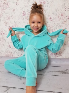 Komplet króliczek welur ice mint- bluza z kapturem i baggy  