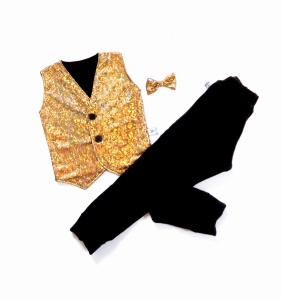 Komplet złoto - czarny - kamizelka, mucha i baggy   