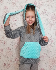 Bluza króliczek z pomponem minky szary i mięta 