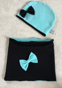 Mint and black set - cap and chimney scarf