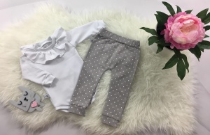 Komplet biel z falbanką - body i legginsy 