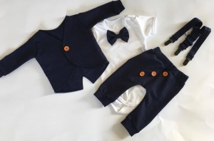 Komplet granat z guziczkami - frak, body, baggy i szelki