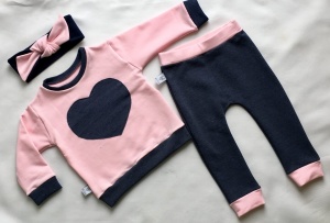 Komplet jeans z różem - bluza, legginsy i opaska