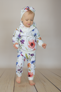 Komplet polne kwiaty - legginsy+bluza z kominem+opaska  