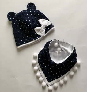 Gray and spots set with small ears - cap and chimney scarf (1) (1)