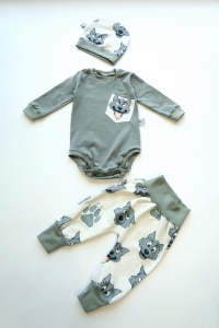 Komplet wilczki i stal - bezuciskowe baggy, body i czapka