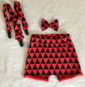 Black-red set - shorts, braces and bowtie