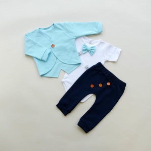 Komplet błękit i granat z guziczkami - frak, body, baggy  