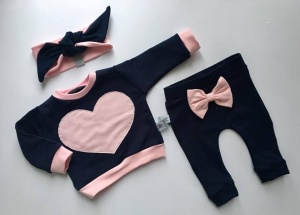 Komplet granat i róż - bluza, legginsy i opaska 