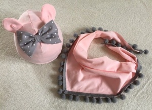 Pink set with small ears - cap and neckerchief (1) (1)