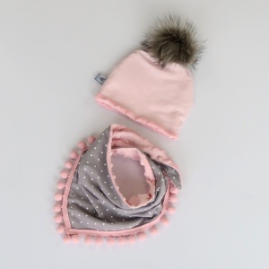 Komplet groszki z pomponem -  czapka i chusta  