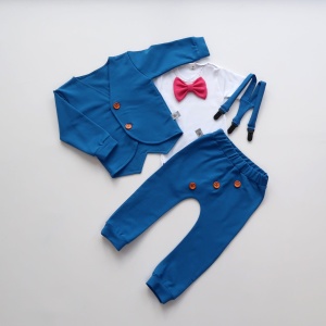 Komplet chaber z guziczkami i fuksja - frak, body, baggy i szelki  