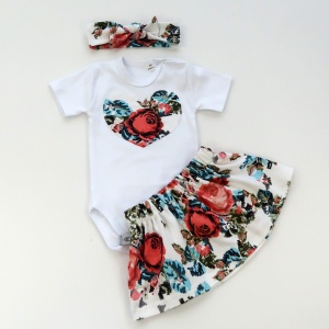 Komplet róże - spódniczka, opaska i body 