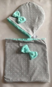 Patches set with mint bow - cap and chimney scarf