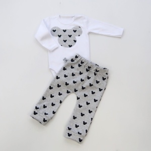 Komplet Miki głowy na szarym - baggy + body dł. rękaw  