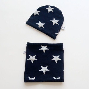 Stars on neavy blue set - cap and chimney scarf
