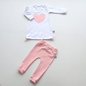 Sukienka wiązana i legginsy - biel i róż