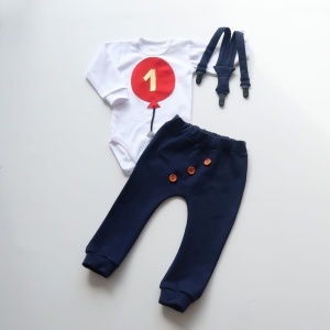 Komplet granat z balonem  - baggy, body i szelki