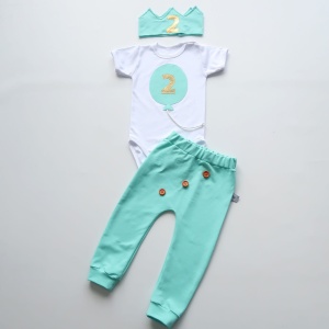 Komplet z koroną na urodziny aqua - baggy, body i korona 