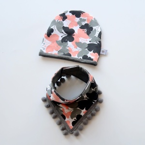 Butterflies set with gray pom-poms - cap and neckerchief