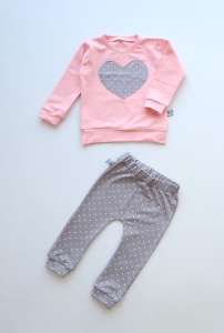 Komplet groszki na szarym i róż - bluza i legginsy 