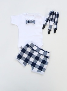 White-neavy blue squared set - body, shorts and braces