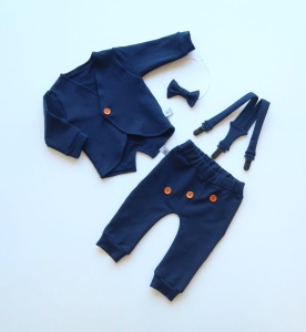 Komplet granat z guziczkami - frak, szelki, baggy i mucha  