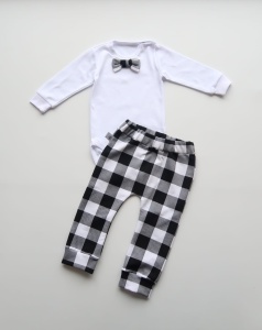 Komplet krata czarna - baggy i body z muchą