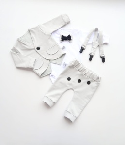 Komplet popiel z guzikczami - frak, body, baggy i szelki 