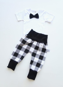 Komplet krata czarna i czarna mucha - bezuciskowe baggy i body  z muchą  