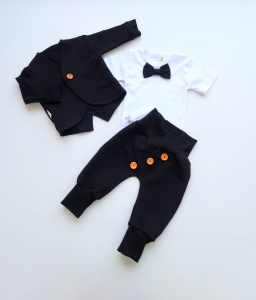 Komplet czerń z guziczkami - frak, body i baggy bezuciskowe 