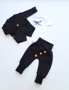 Komplet czerń z guziczkami i krata 2 - frak, body i baggy bezuciskowe  