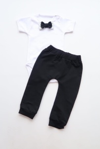 Komplet czerń i popiel - baggy i body z muchą 