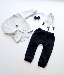 Komplet popiel i czerń - frak, body, baggy i szelki 