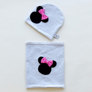 Mouse with bow set - cap and chimney scarf