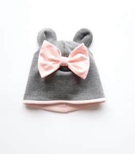 Czapka z uszami melanż i groszki 