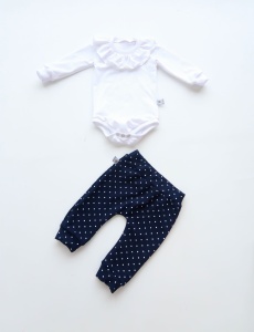 Komplet biel z falbanką i granat - body i legginsy 