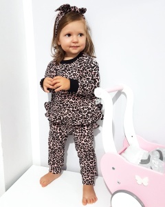 Komplet panterka  - bluza, legginsy  z falbankami i opaska