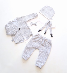 Komplet krata Glen - frak, body, baggy i szelki oraz czapka 