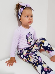 Komplet jednorożce granat i lila - legginsy i body  