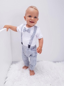 Komplet krata Glen  - baggy i body krótki rękaw z muchą oraz szelki 