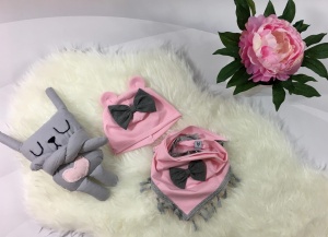 Komplet róż i melanż -  czapka i chusta  