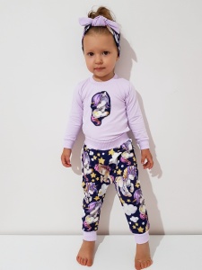 Komplet jednorożce granat i lila - legginsy, body i opaska