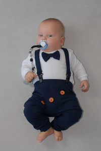 Komplet granat z guziczkami  - baggy i body z muchą oraz szelki