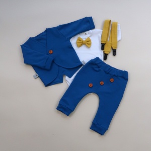 Komplet musztarda i chaber z guziczkami - frak, body, baggy i szelki   