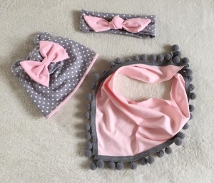 Two-layer spots and pink set with small ears - cap, headband and neckerchief