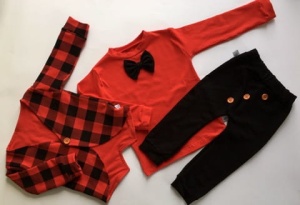 Komplet czerwień i czerń z guziczkami - frak, koszulka i baggy 