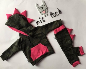 Komplet Dino róż-bluza z kapturem i baggy 