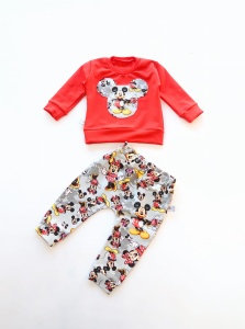 Mickey and Minnie on gray set - red blouse + trousers