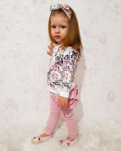 Komplet romantyczne róże i kwarc z falbankami - bluza, legginsy i opaska